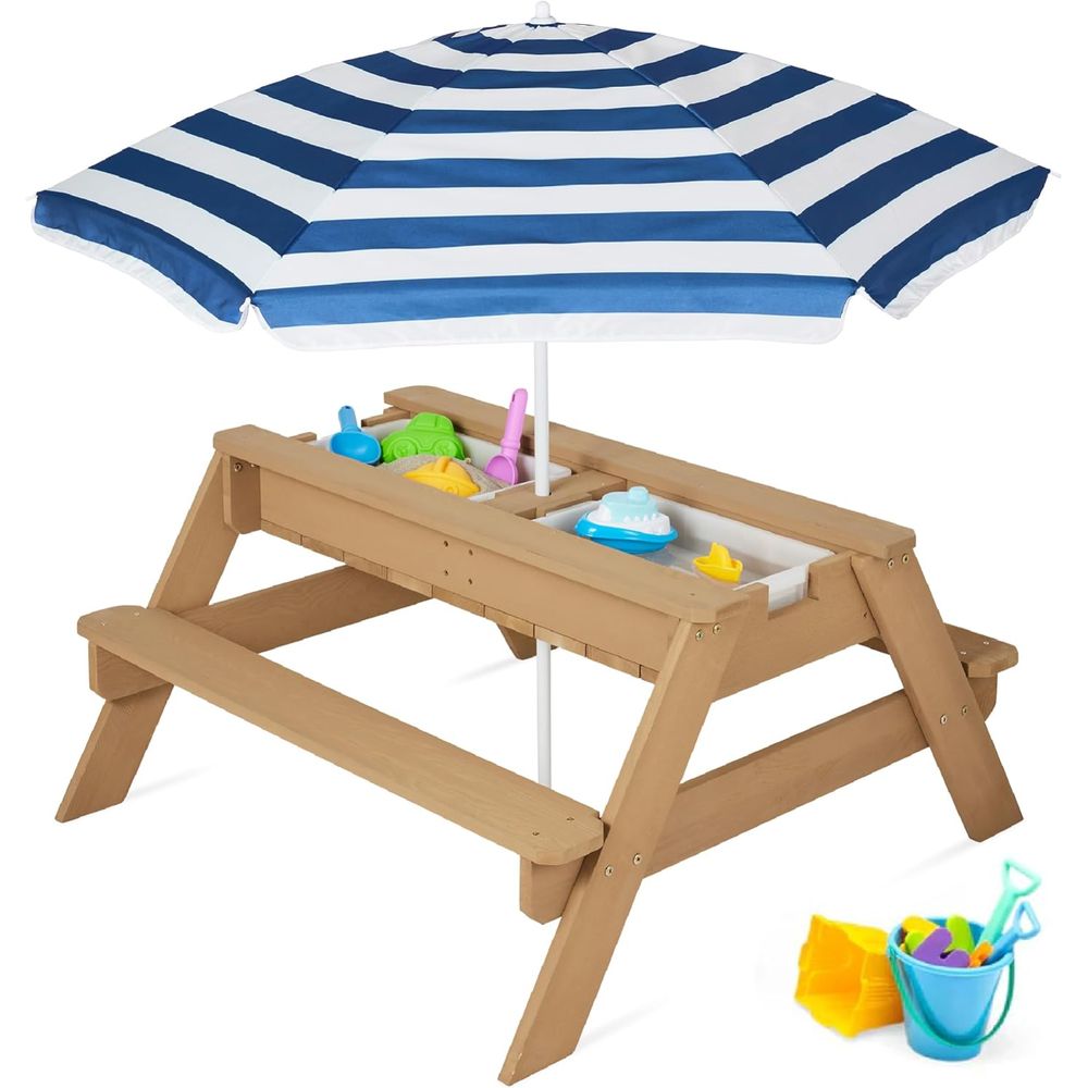 Kids Outdoor Umbrella For Table - Kids Picnic Table with Umbrella, 3-in-1