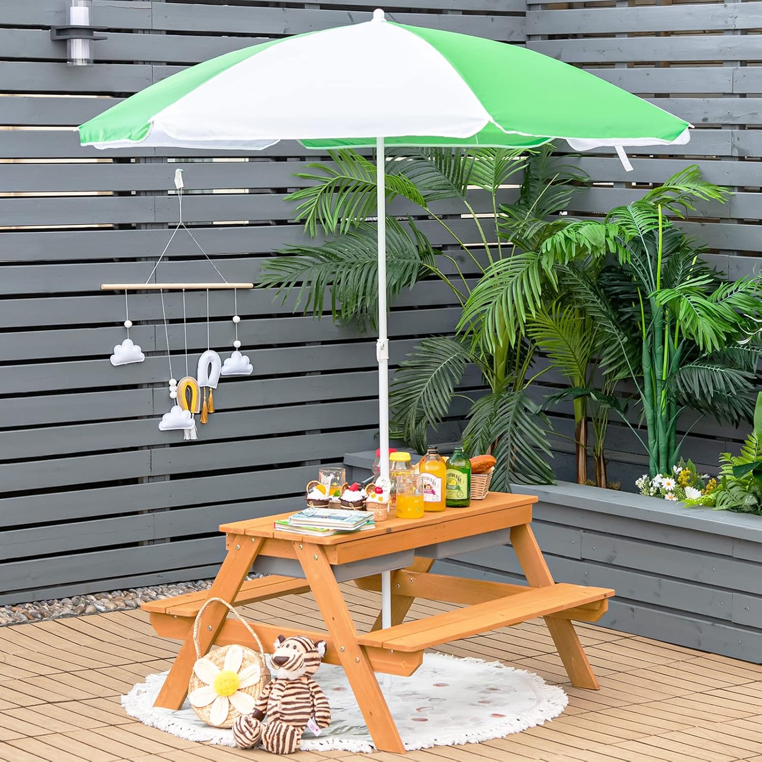 4in1 Cedar Kids Picnic Table w - огляд і ціна Kids Outdoor Umbrella For Table