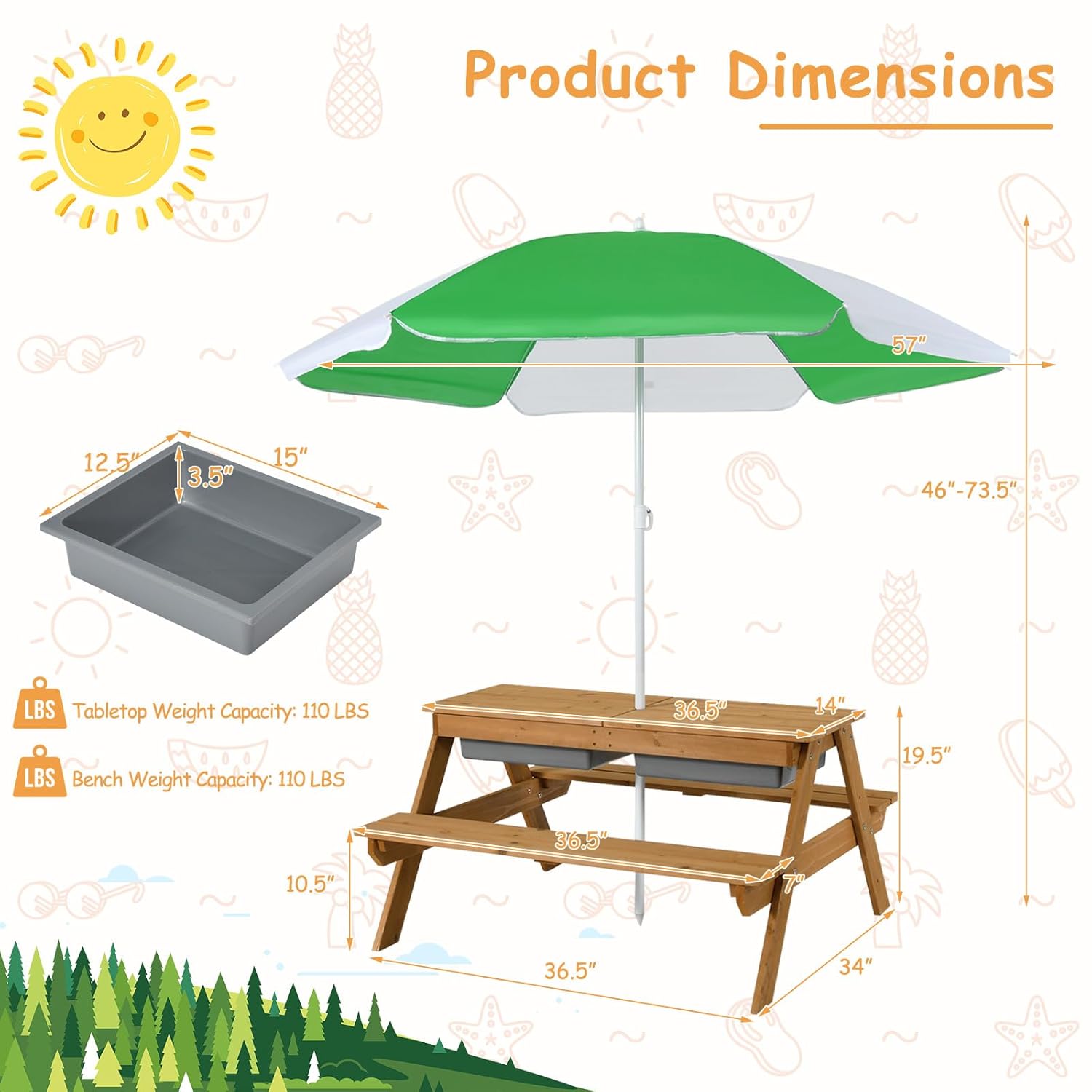 4in1 Cedar Kids Picnic Table w - огляд і ціна Kids Outdoor Umbrella For Table
