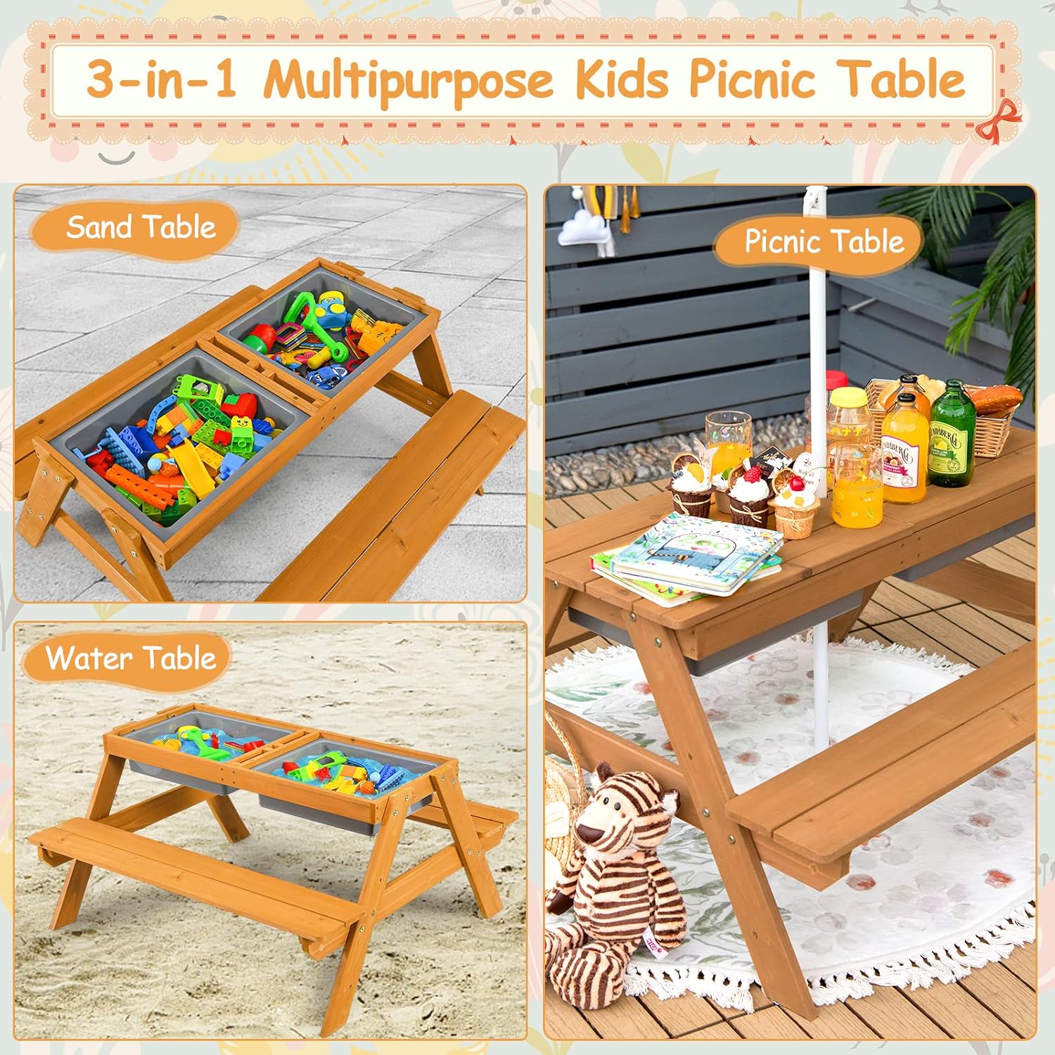 4in1 Cedar Kids Picnic Table w - огляд і ціна Kids Outdoor Umbrella For Table