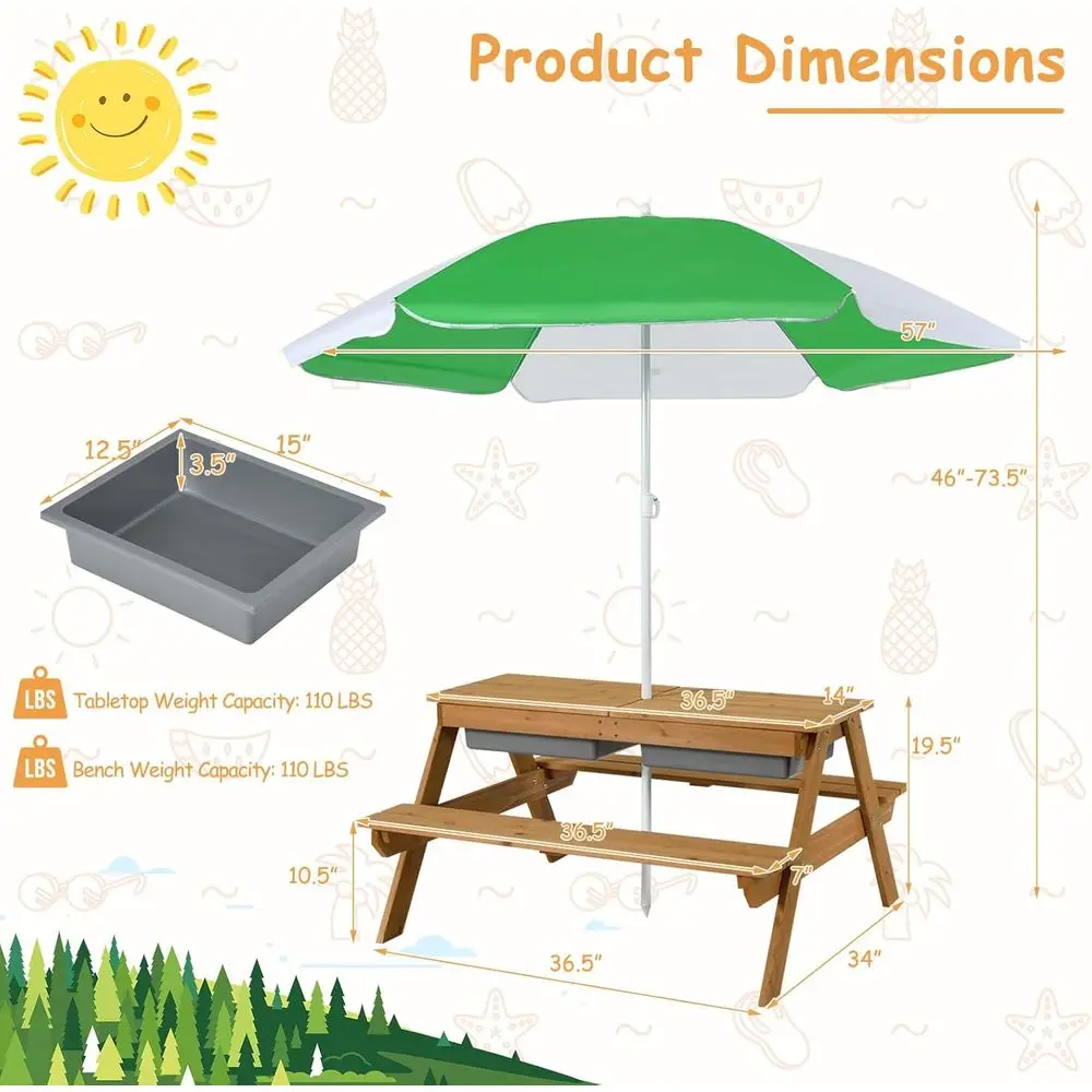 4-in-1 Wooden Sand & Water Pic - огляд і ціна Kids Outdoor Umbrella For Table
