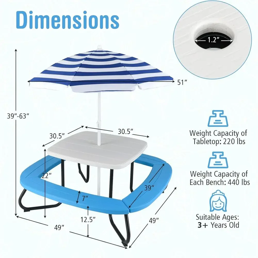 8-Person Kids Picnic Table wit - огляд і ціна Kids Outdoor Umbrella For Table