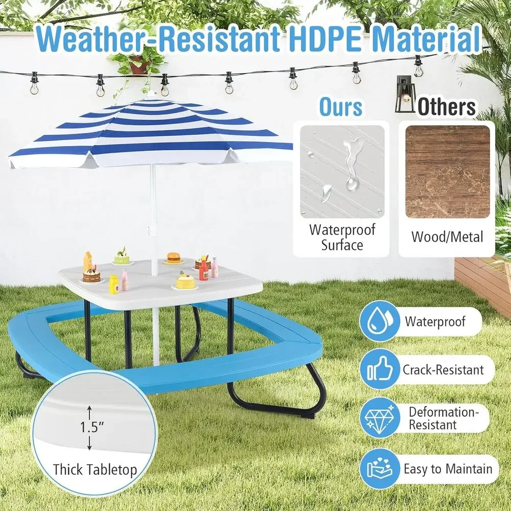 8-Person Kids Picnic Table wit - огляд і ціна Kids Outdoor Umbrella For Table