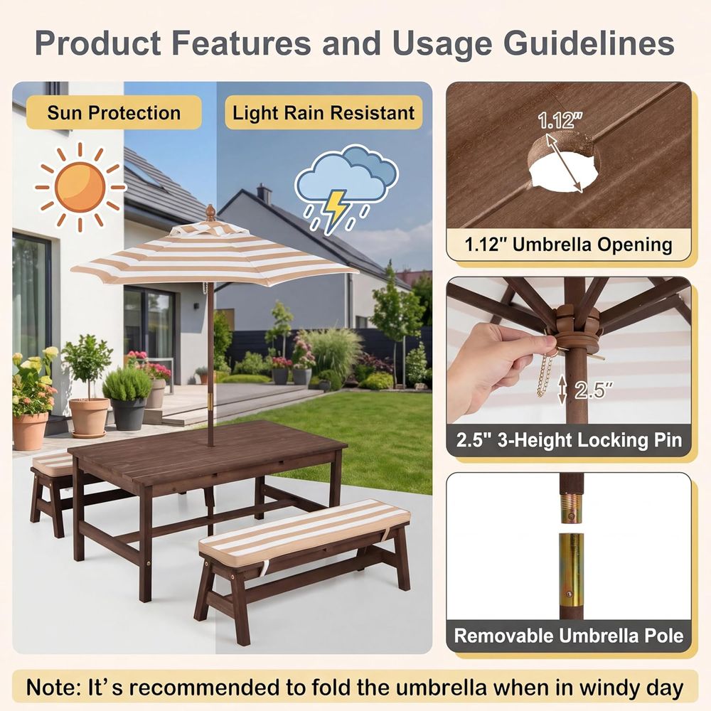 Kids Picnic Table, Large 42“x  - огляд і ціна Kids Outdoor Umbrella For Table