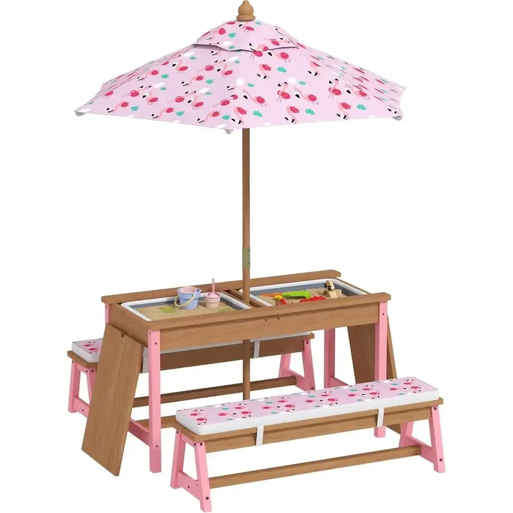 Wooden Picnic Table Set with U - огляд і ціна Kids Outdoor Umbrella For Table