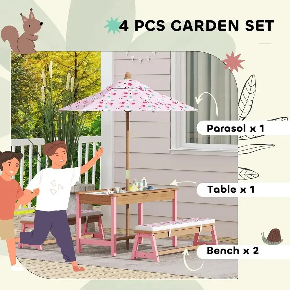 Wooden Picnic Table Set with U - огляд і ціна Kids Outdoor Umbrella For Table