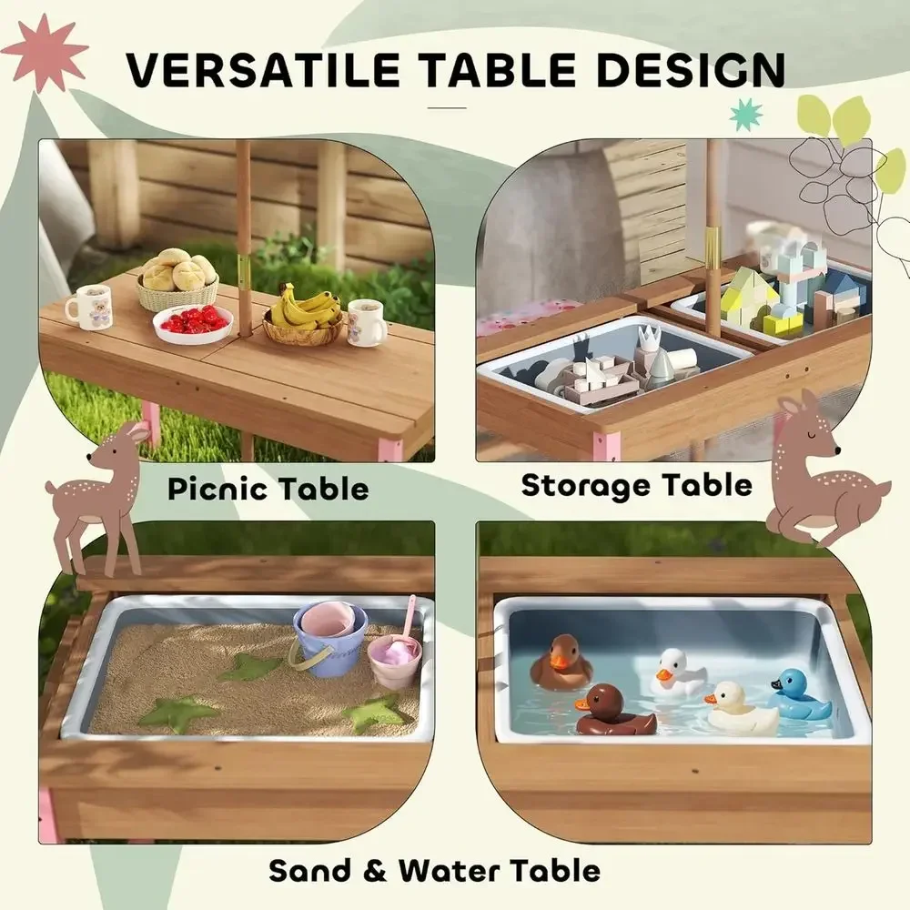 Wooden Picnic Table Set with U - огляд і ціна Kids Outdoor Umbrella For Table
