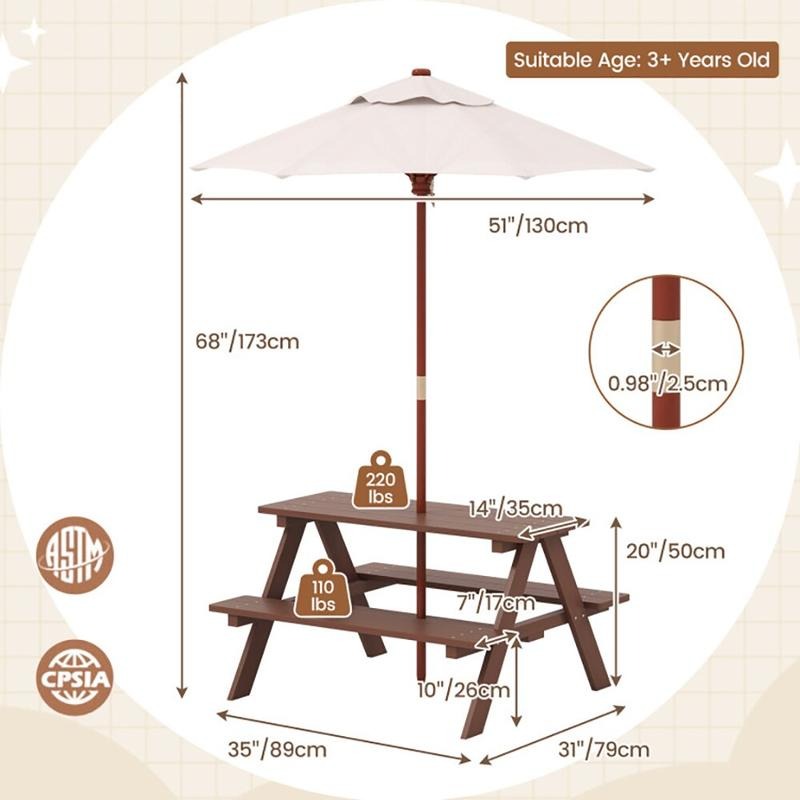 Outdoor 4-Seat Kids Picnic Tab - огляд і ціна Kids Outdoor Umbrella For Table