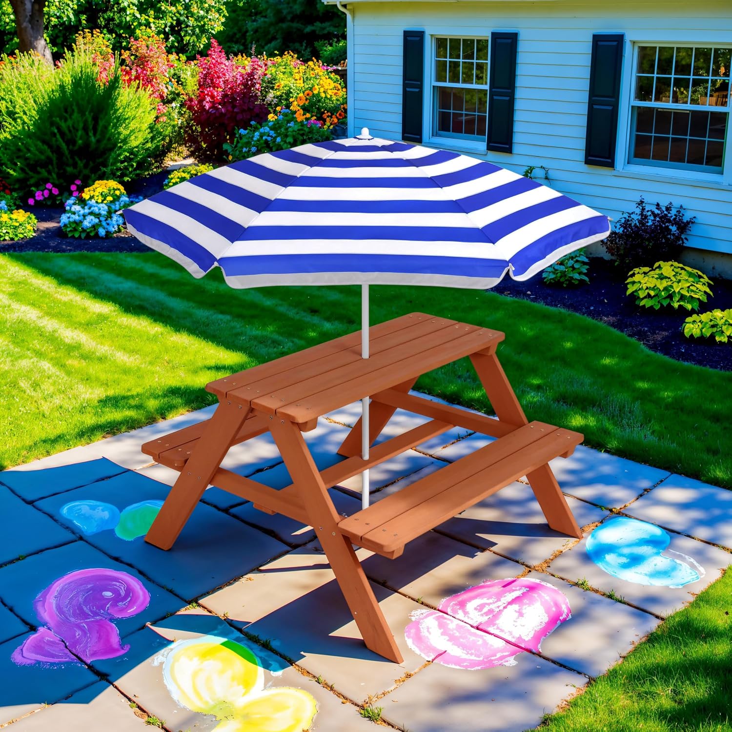 Wooden Kids Picnic Table with  - огляд і ціна Kids Outdoor Umbrella For Table