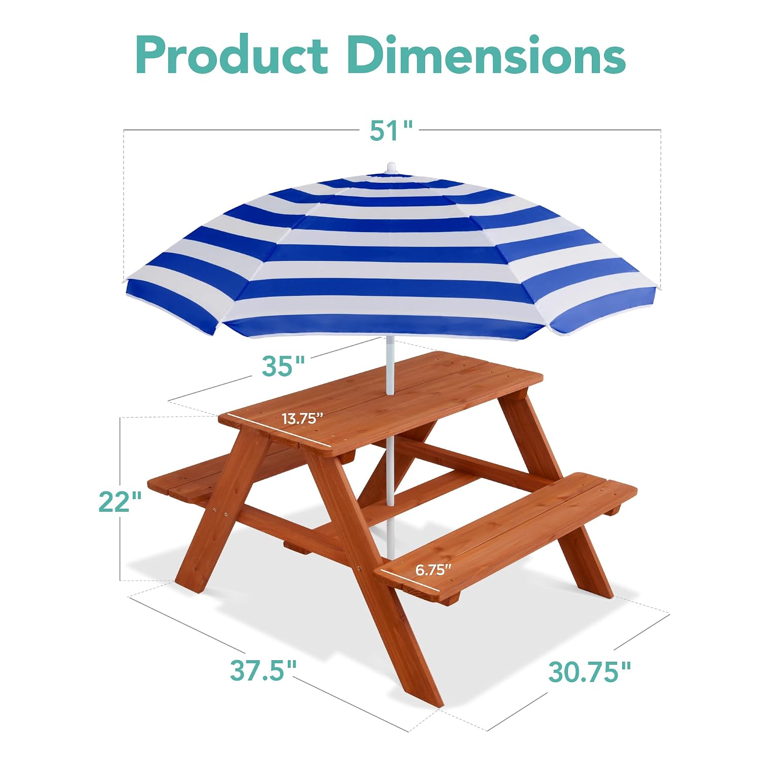 Wooden Kids Picnic Table with  - огляд і ціна Kids Outdoor Umbrella For Table