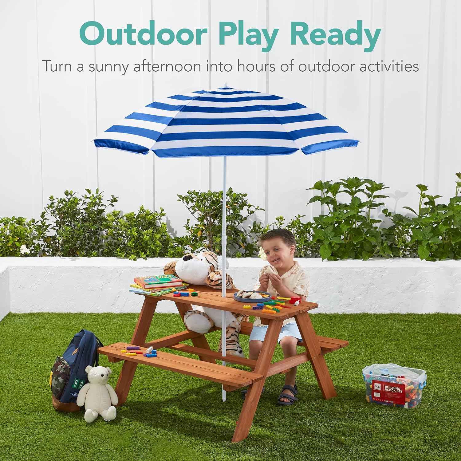 Wooden Kids Picnic Table with  - огляд і ціна Kids Outdoor Umbrella For Table