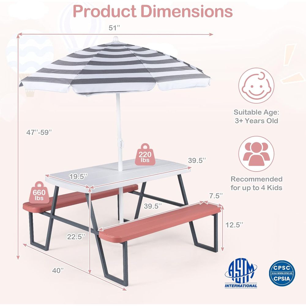 Kids Picnic Table, Toddler Out - огляд і ціна Kids Outdoor Umbrella For Table